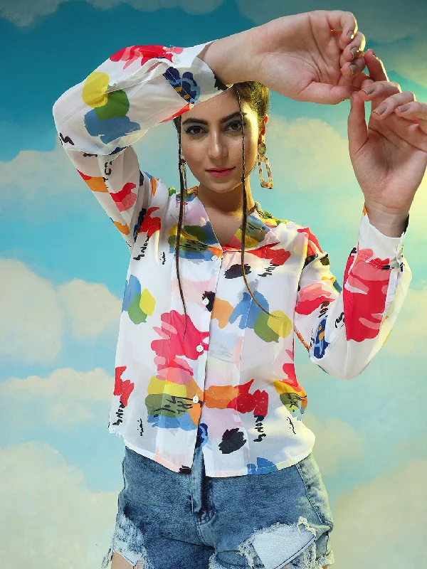 TANDUL Women Regular Fit Printed Lapel Collar Casual Shirt Satin Blend Silk Blend Wool Blend TANDUL Women Regular Fit Printed Lapel Collar Casual Shirt Satin Blend Silk Blend Wool Blend