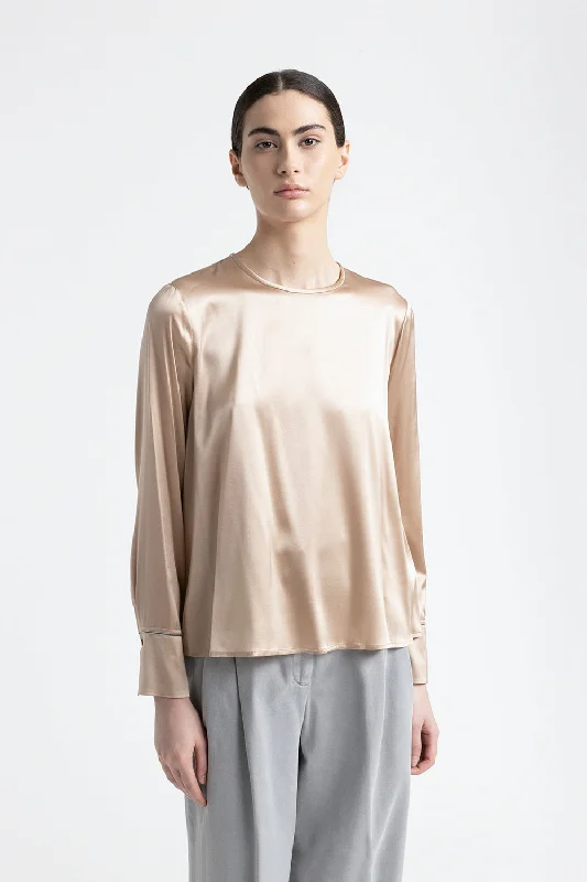 Silk satin shirt with Punto Luce Notch Collar Peter Pan Collar Cowl Neck