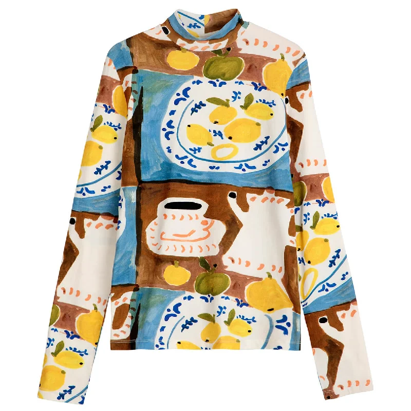 Abstract Tea Time Turtleneck T-Shirt by Bobo Choses Womenswear Beaded Sequined Faux Fur Abstract Tea Time Turtleneck T-Shirt by Bobo Choses Womenswear Beaded Sequined Faux Fur