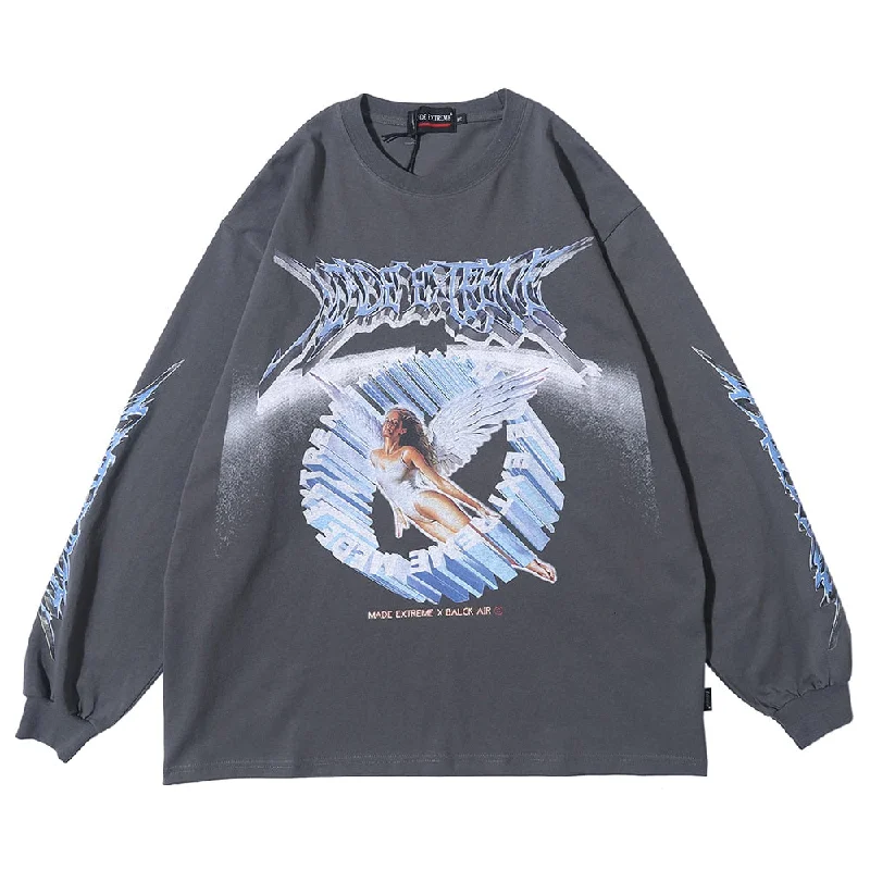 Angel Shirt Women Punk Oversized T Shirt Collared Crew Neck Turtle Neck