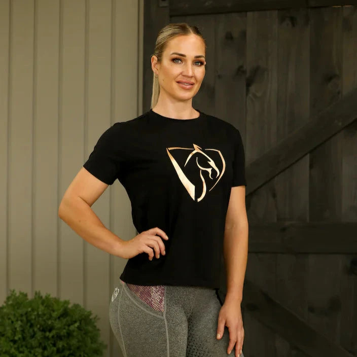 Bare Rose Gold Logo T-Shirt Black Iron Safe Non-Iron Wrinkle Free