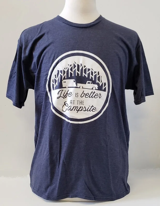 Camco Life is Better at the Campsite T-Shirt Navy BOGO Terry Blend Velvet Blend Canvas Blend Camco Life is Better at the Campsite T-Shirt Navy BOGO Terry Blend Velvet Blend Canvas Blend