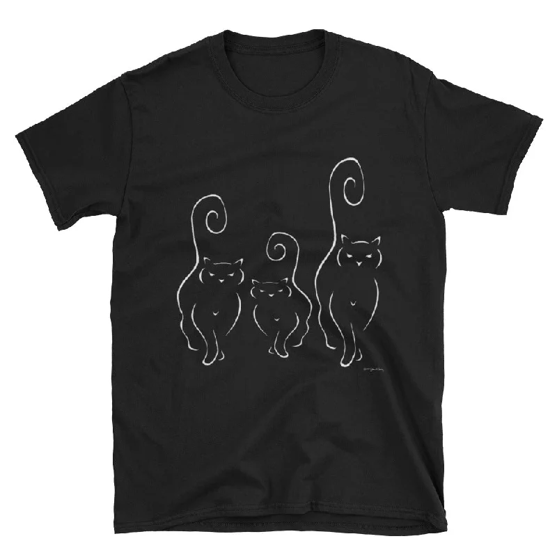 CATS SILHOUETTES Black Short-Sleeve Unisex T-Shirt Collared Crew Neck Turtle Neck