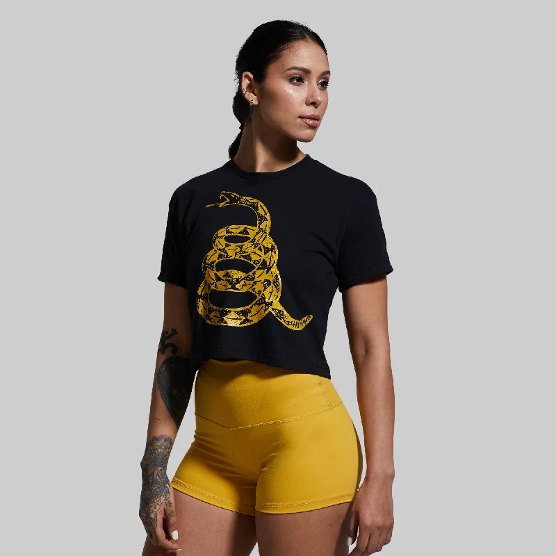 Gadsden Flag Crop Tee (Don't Tread On Me-Black) Elasticated Padded Insulated