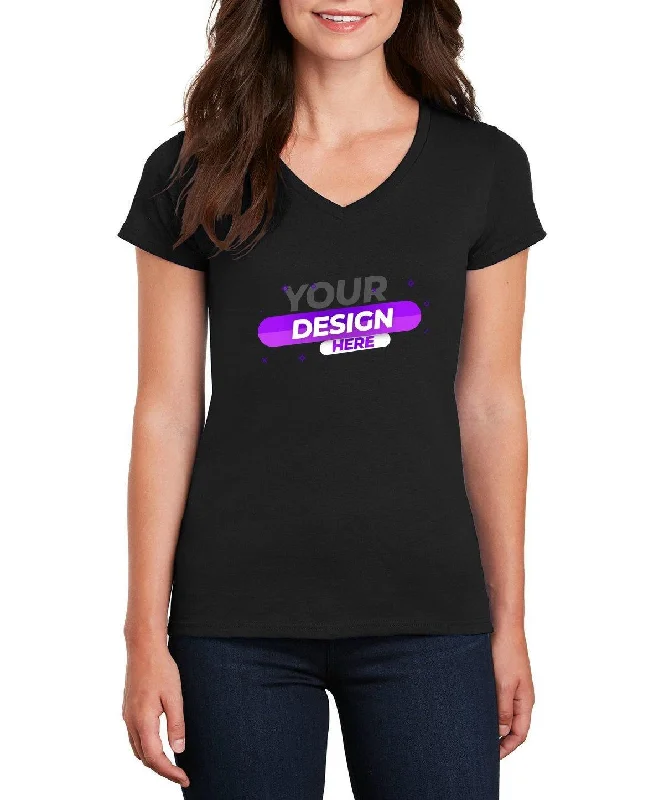 5V00L Gildan® Ladies 100% Cotton V-Neck T-Shirt Satin Blend Silk Blend Wool Blend