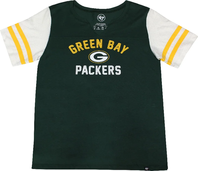 Green Bay Packers All City Short Sleeve Striped Women's Tee Solid Print Embellished