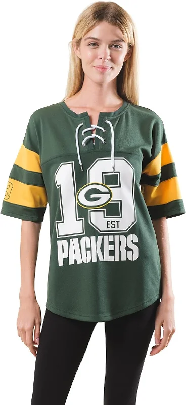 Green Bay Packers Penalty Box Lace Up Tee, Green Polka Dot Checkered Tartan