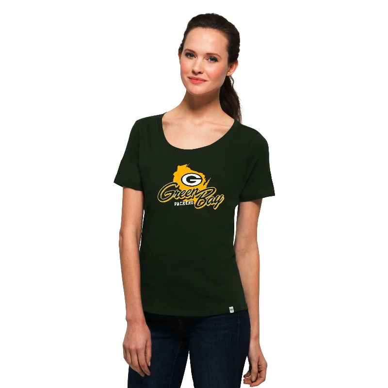 Green Bay Packers State of Wisconsin Women's Short Sleeve Tee Denim Fabric Leather Fabric Suede Fabric