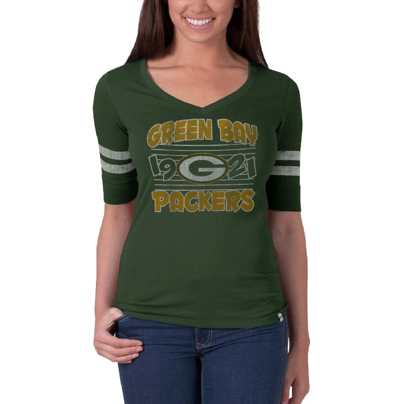 Green Bay Packers Women's Bottle Green Flanker Stripe T-Shirt Rayon Velvet Corduroy