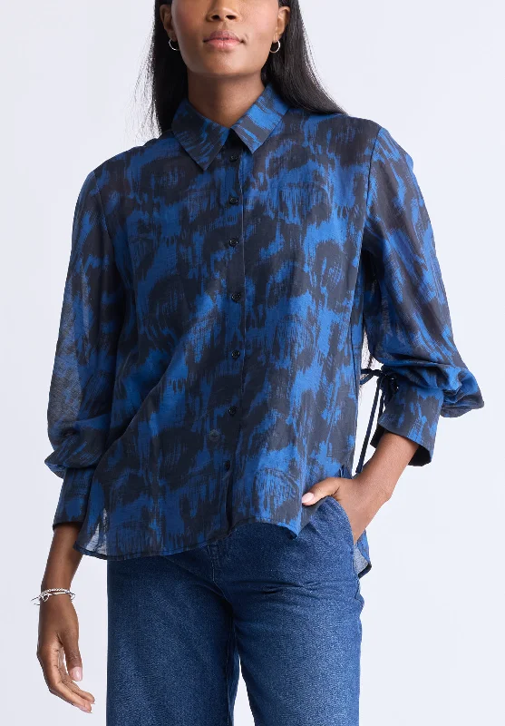 Hayley Women’s Abstract Print Button-Up Shirt, Navy & Black - WT0129H Anti-Pilling Machine Wash Handmade Hayley Women’s Abstract Print Button-Up Shirt, Navy & Black - WT0129H Anti-Pilling Machine Wash Handmade