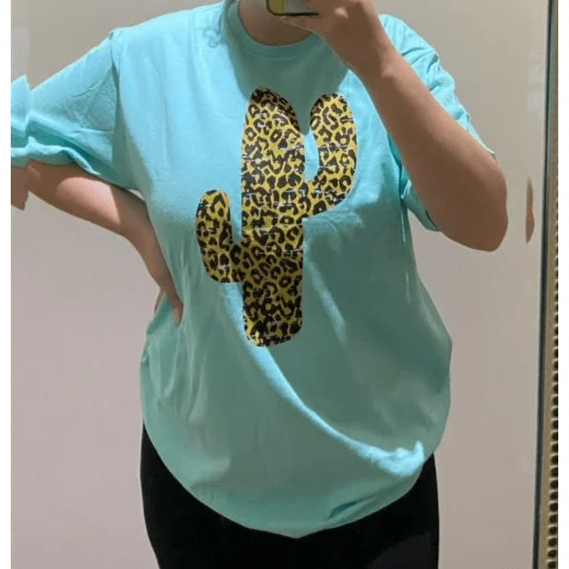 Leopard Cactus Tee Collared Crew Neck Turtle Neck