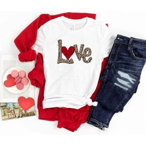 Leopard love heart graphic tee Print Jacquard Patchwork