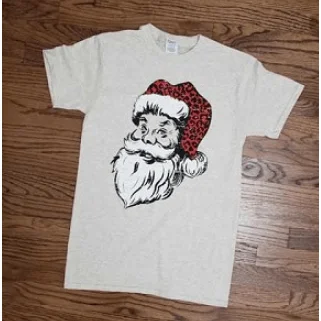 Leopard santa t-shirt Graphic Embroidered Appliqued