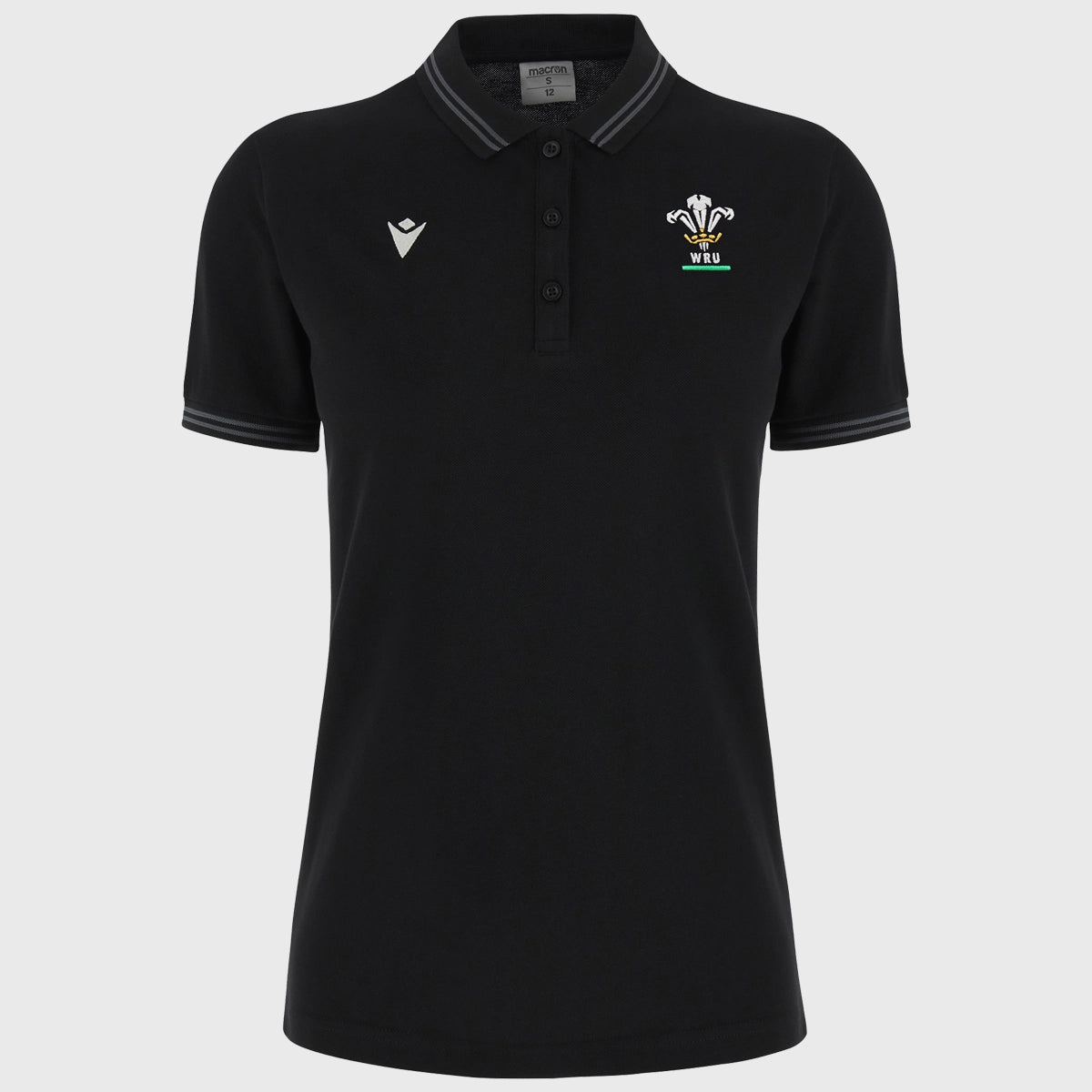 Macron Wales Rugby Women's Polo Shirt Black Silk Blend Satin Velvet