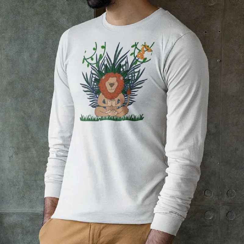 Lion print design long sleeve t-shirt for men Hooded Caped Shawl Collar