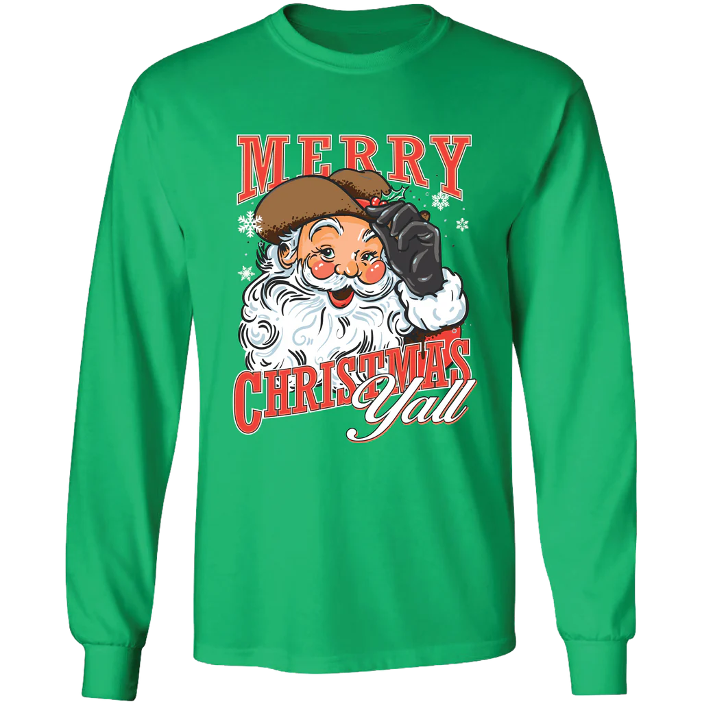 Merry Christmas Yall ~ Adult & Youth - Long Sleeve Tee Knit Fabric Woven Fabric Fleece Fabric Merry Christmas Yall ~ Adult & Youth - Long Sleeve Tee Knit Fabric Woven Fabric Fleece Fabric