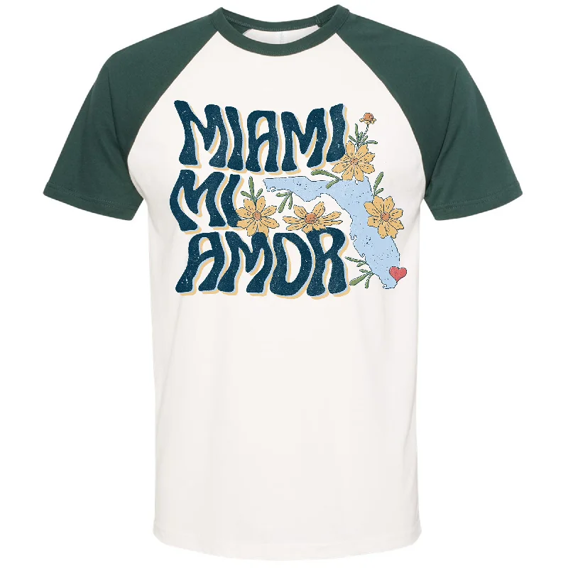 Miami mi Amor Florida Raglan Tee Basic T-Shirt Crew Neck Short Sleeve