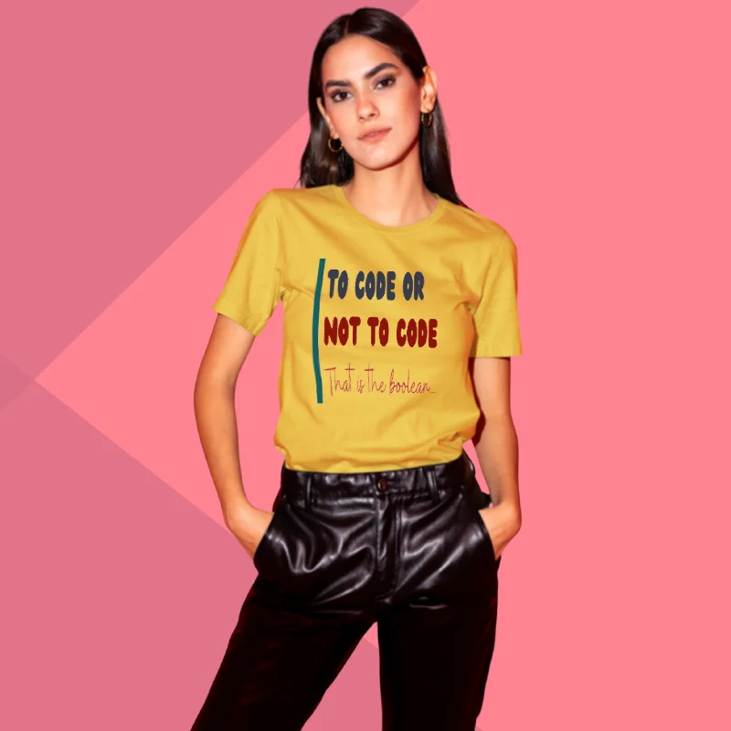 To Code or Not To Code Printed Women's Yellow T-Shirt - Tech T-Shirt for Women's Fashionable Trendy Casual To Code or Not To Code Printed Women's Yellow T-Shirt - Tech T-Shirt for Women's Fashionable Trendy Casual