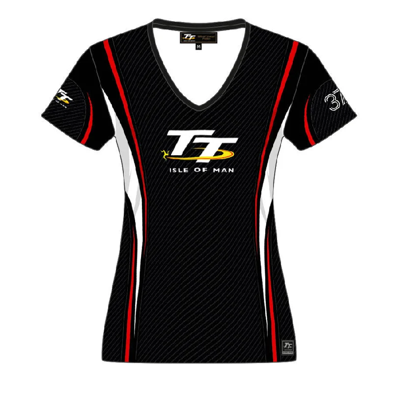 Official Isle Of Man TT Logo Striped Woman's T'Shirt - 17Laop2 Ribbed T-Shirt High Neck Heavyweight