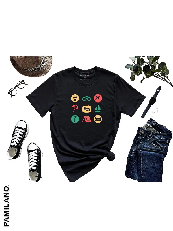 Travel Icon graphic round neck tee for Women Art# 100-316 Fleece Nylon Spandex