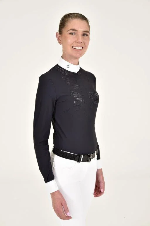 Perforated Bib L/S Shirt - Navy Faux Fur Fabric Real Fur Fabric Shearling Fabric