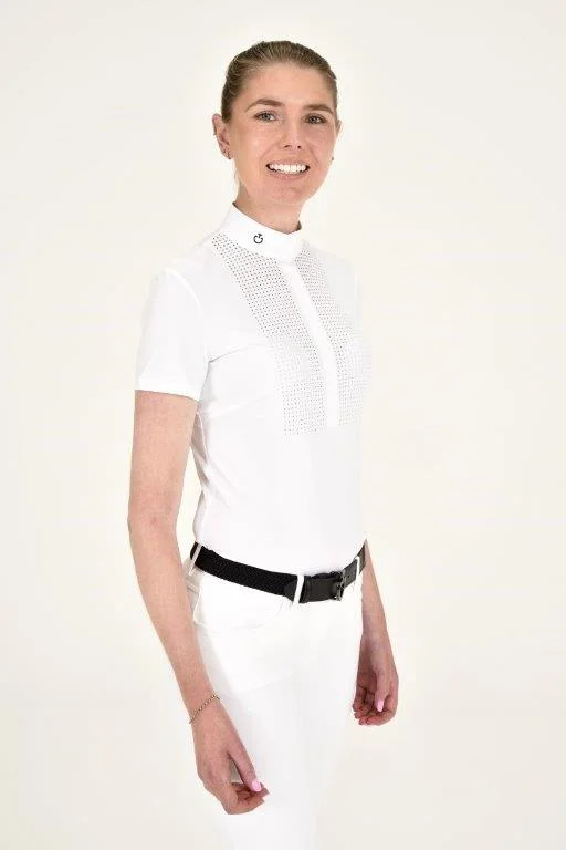 Perforated Bib S/S Shirt - White Casual Formal Business