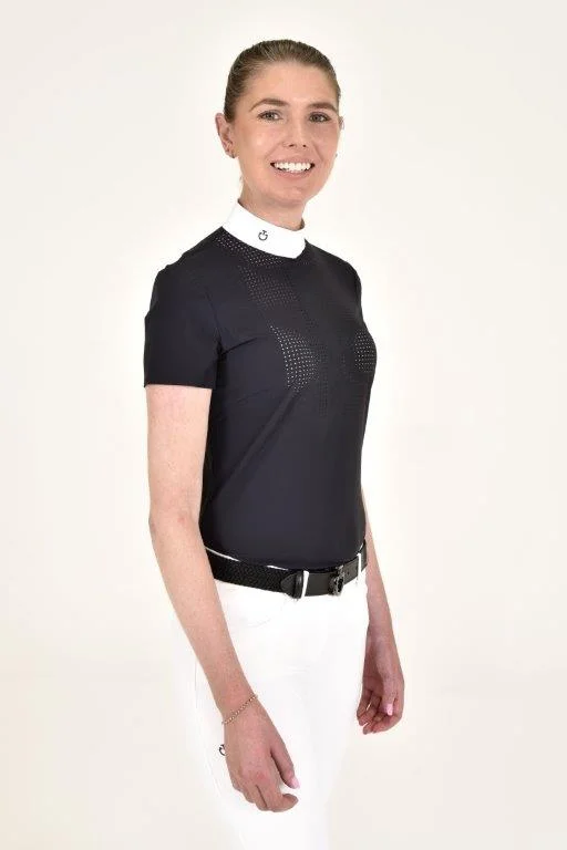 Perforated Bib S/S Shirt - Navy Plaid T-Shirt Polka Dot Checkered