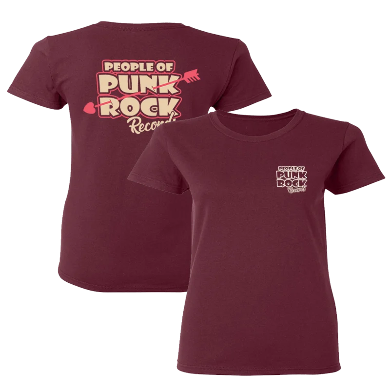 POPR Records - "Heart & Arrow Logo" (Maroon) (Woman T-Shirt) Welt Pockets Slit Pockets POPR Records - "Heart & Arrow Logo" (Maroon) (Woman T-Shirt) Welt Pockets Slit Pockets