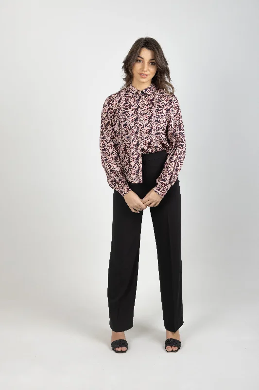 PRINTED BALLOON SHIRT FLORAL Mesh Canvas Denim