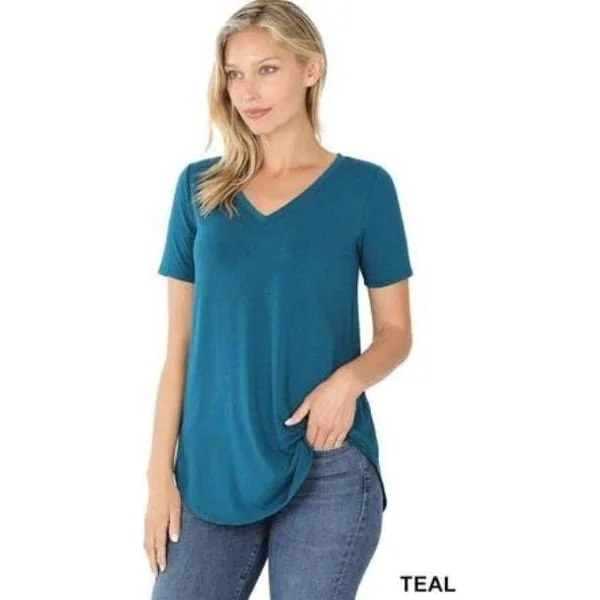 Short sleeve v-neck round hem t-shirt Terry Blend Velvet Blend Canvas Blend
