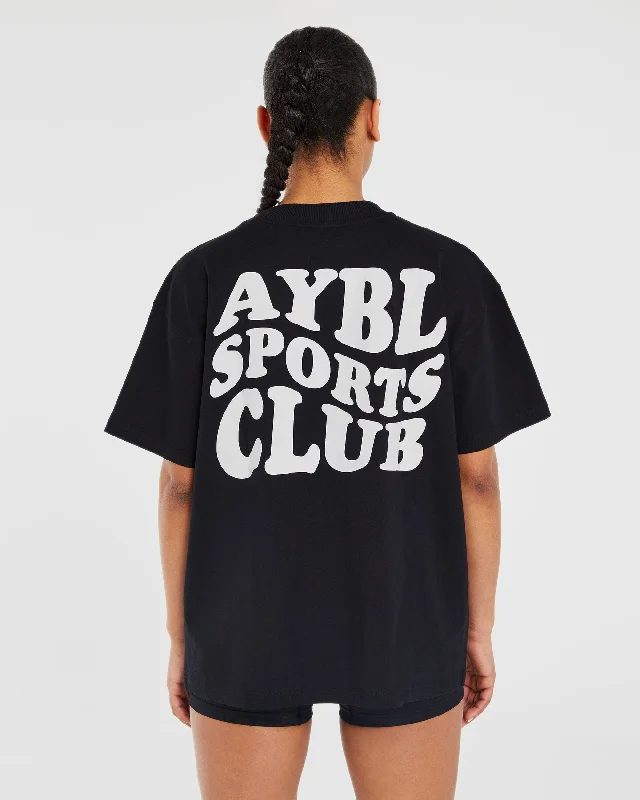 Sports Club Wavy Oversized T Shirt - Black Chenille Blend Fleece Blend Nylon Blend