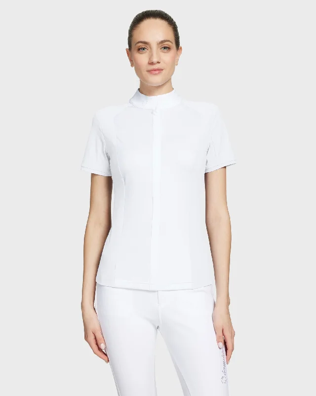 SS_SHIRT - W - GRETTA SHORT SLEEVES - SS24 - WHITE Silk Blend Satin Velvet