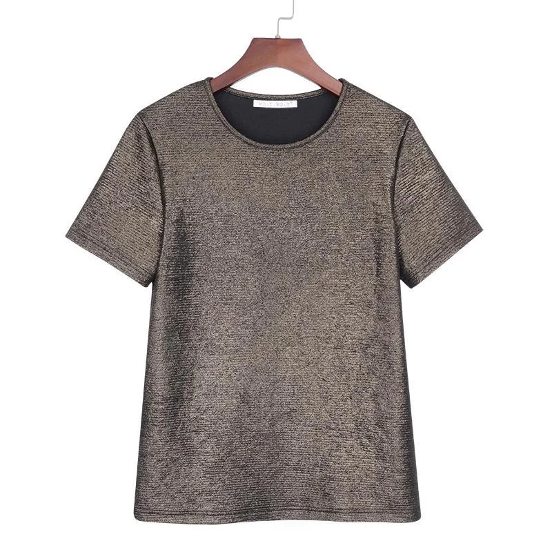 Summer Shiny Basic T-Shirt Beaded Sequined Faux Fur