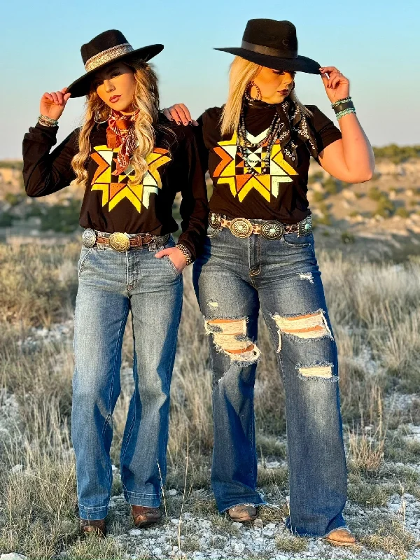Texas True Threads Quilted Aztec in Multicolor Ink Tee Elasticated Padded Insulated