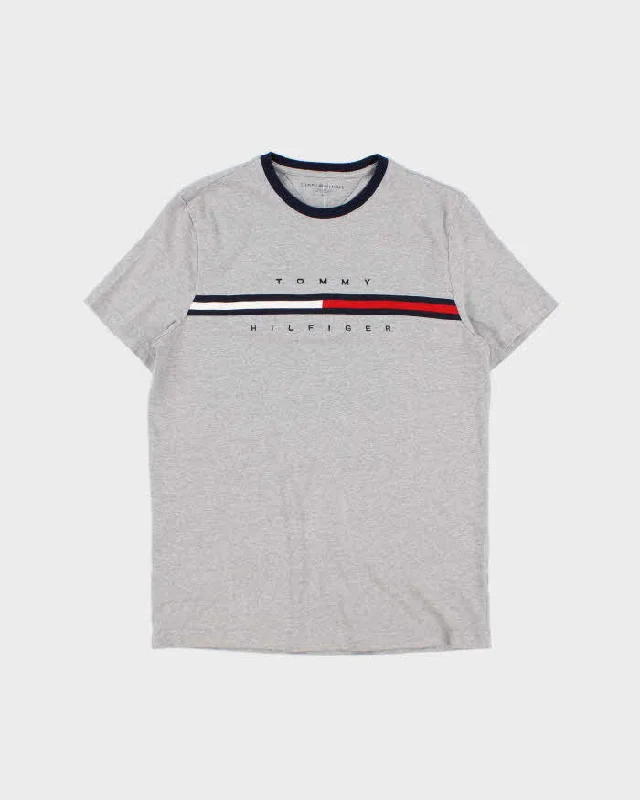 Tommy Hilfiger Grey Branded T-Shirt - M Zippered Front Buttoned Front Snap Front