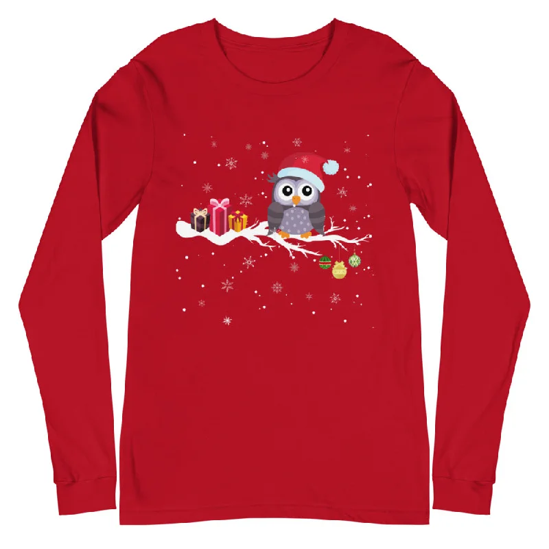 Cute Christmas Owl Long Sleeve Tee, lioness-love Plaid T-Shirt Polka Dot Checkered