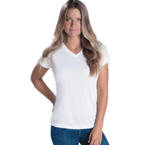 1507 Ladies V-Neck Sublimation White T-shirt - SubliVie Beaded Sequined Faux Fur