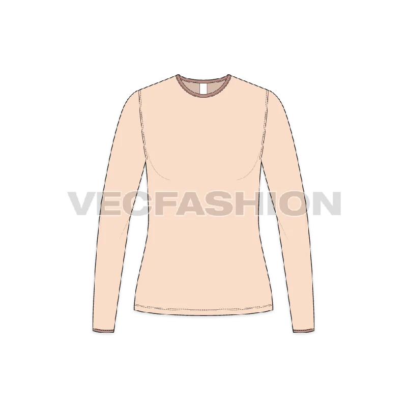 Women's Full Sleeves Round Neck Ringer Tee Mesh Canvas Denim