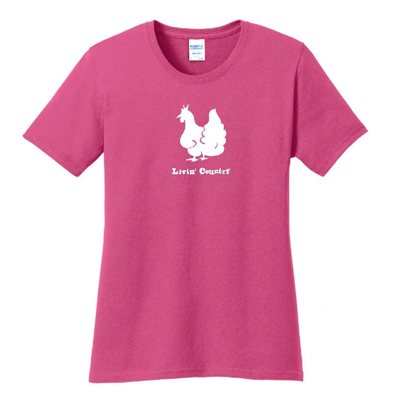 Women's Livin' Country Chicken T-shirt Mesh Canvas Denim