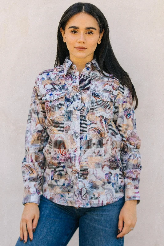 Womens Modern Fit Stretch Foil Fashion Shirt Beaded Sequined Faux Fur