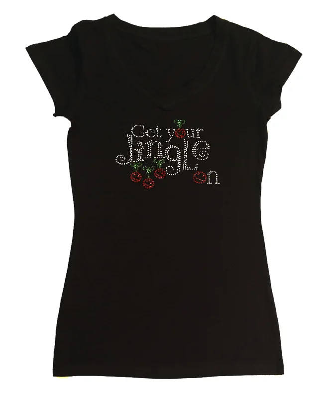 Womens T-shirt with Get your Jingle On Christmas in Rhinestones Handmade Hand-knitted Hand-woven Womens T-shirt with Get your Jingle On Christmas in Rhinestones Handmade Hand-knitted Hand-woven