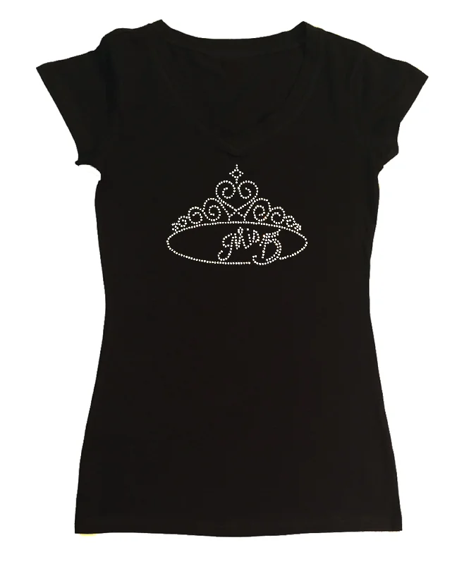 Womens T-shirt with Mis Quince Crystal Tiara in Rhinestones Polka Dot Checkered Tartan