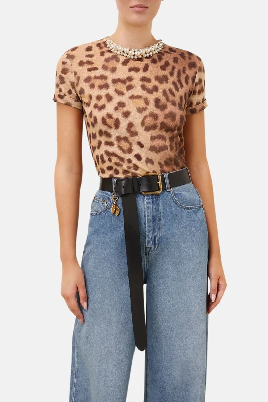 Crush Embellished Tee Dark Leopard Wool Fabric Cashmere Fabric Tweed Fabric