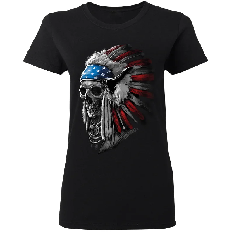 Zexpa Apparelâ„¢ Patriotic Headdress Chief Skull Women's T-Shirt Graphic T-Shirt Round Neck Polyester Zexpa Apparelâ„¢ Patriotic Headdress Chief Skull Women's T-Shirt Graphic T-Shirt Round Neck Polyester