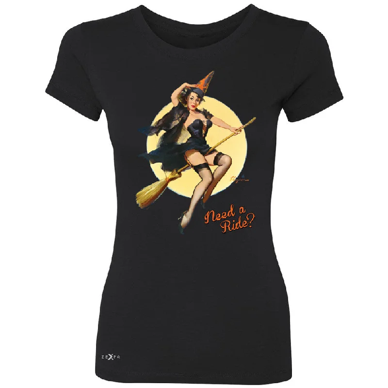 Zexpa Apparelâ„¢ Pin-Up Riding High Women's T-shirt Halloween Witch Magic Broom Tee Knit Fabric Woven Fabric Fleece Fabric Zexpa Apparelâ„¢ Pin-Up Riding High Women's T-shirt Halloween Witch Magic Broom Tee Knit Fabric Woven Fabric Fleece Fabric