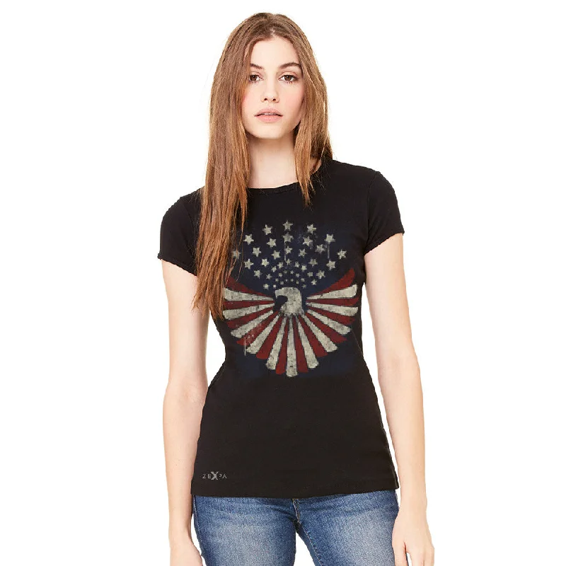 Zexpa Apparel™ American Bald Eagle USA Vintage Flag Women's T-shirt Patriotic Tee Anti-Shrink Durable Soft Zexpa Apparel™ American Bald Eagle USA Vintage Flag Women's T-shirt Patriotic Tee Anti-Shrink Durable Soft