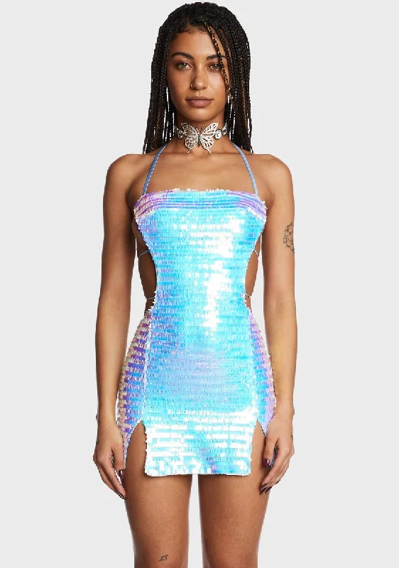 Aqua High Hopes Sequin Mini Dress Elegant Lace-Up Mini Dress