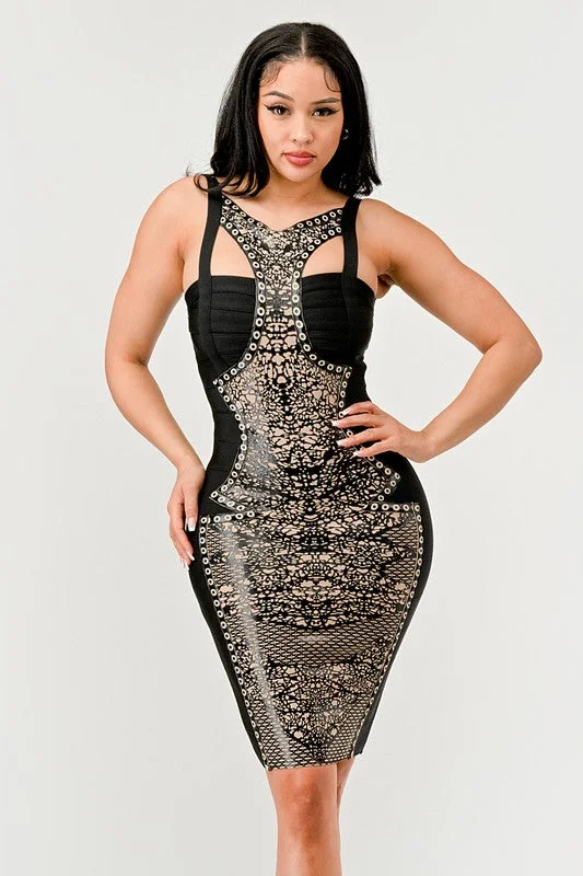 Blue Zone Planet |  Athina's Dark Aztec Bodycon Mini Dress Fashionable Boho-Chic Mini Dress