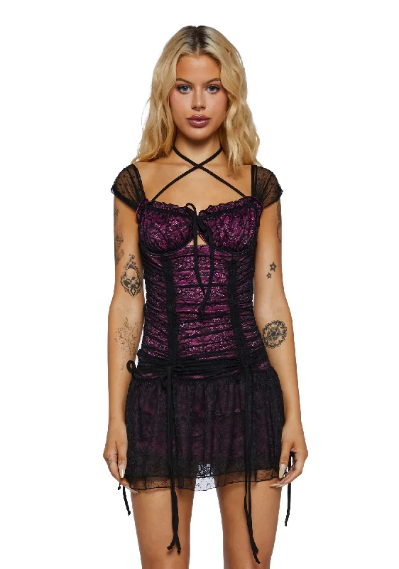 Beautifully Aware Mini Dress - Pink/Black Trendy Mesh Mini Dress