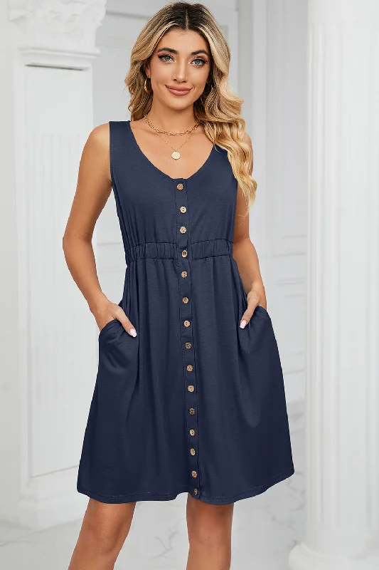 Blue Zone Planet |  Buttoned Wide Strap Mini Dress Trendy Wraparound Mini Dress